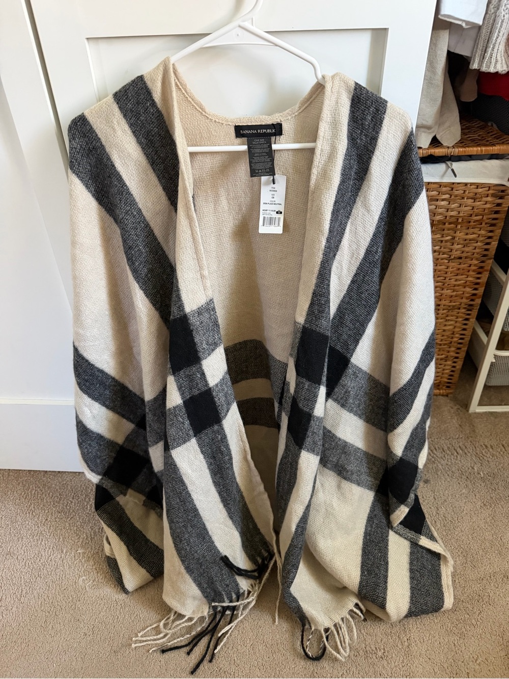 Banana Republic Cream and Black Plaid Open Front Wrap